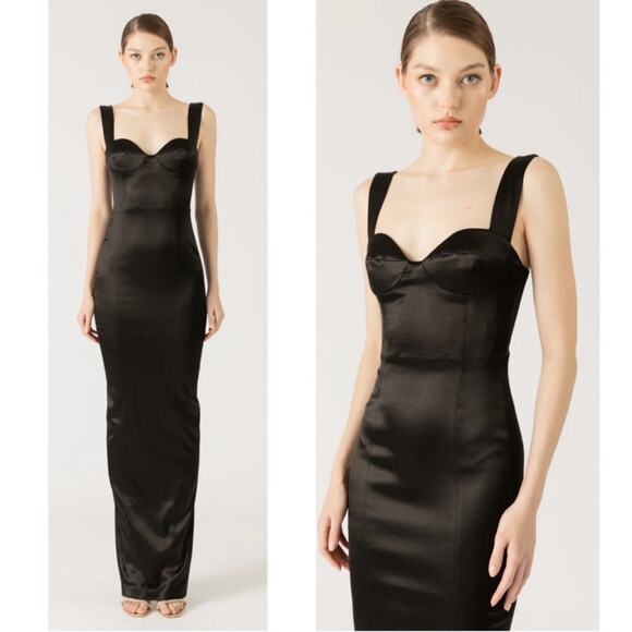 SAU LEE Palmela Sweetheart Neckline Bodycon Black Maxi Dress Size 8 - Picture 1 of 10